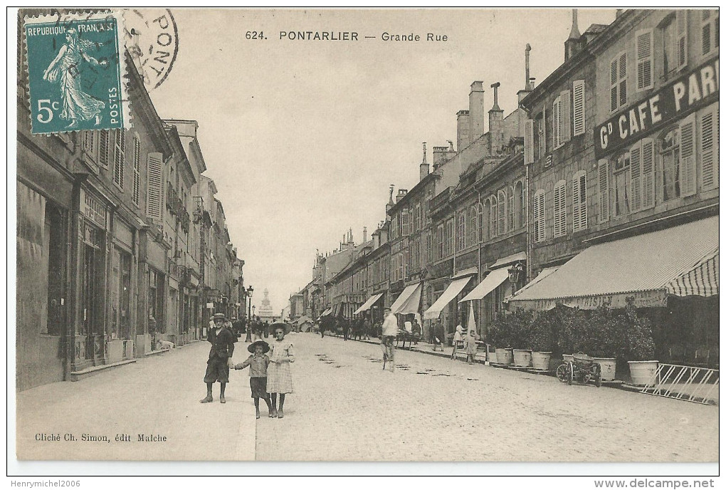 Doubs - 25 - Pontarlier Grande Rue Café Parisien Ed Cliché Simon De Maiche , 1909 - Pontarlier