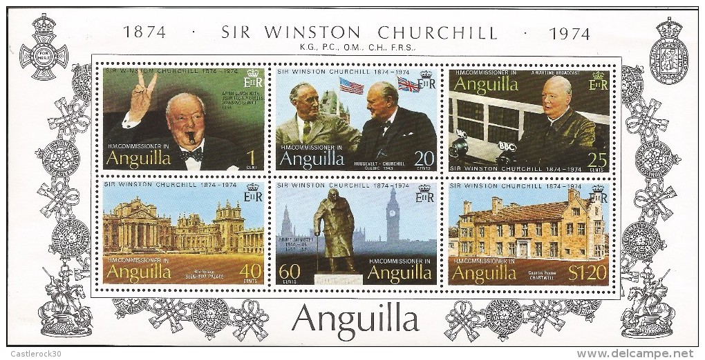 E)1974 ANGUILLA,CHURCHILL MAKING VICTORY SIGN, US BRITISH FLAG, PALIAMENT, SOUVENIR SHEET, MNH - Anguilla (1968-...)