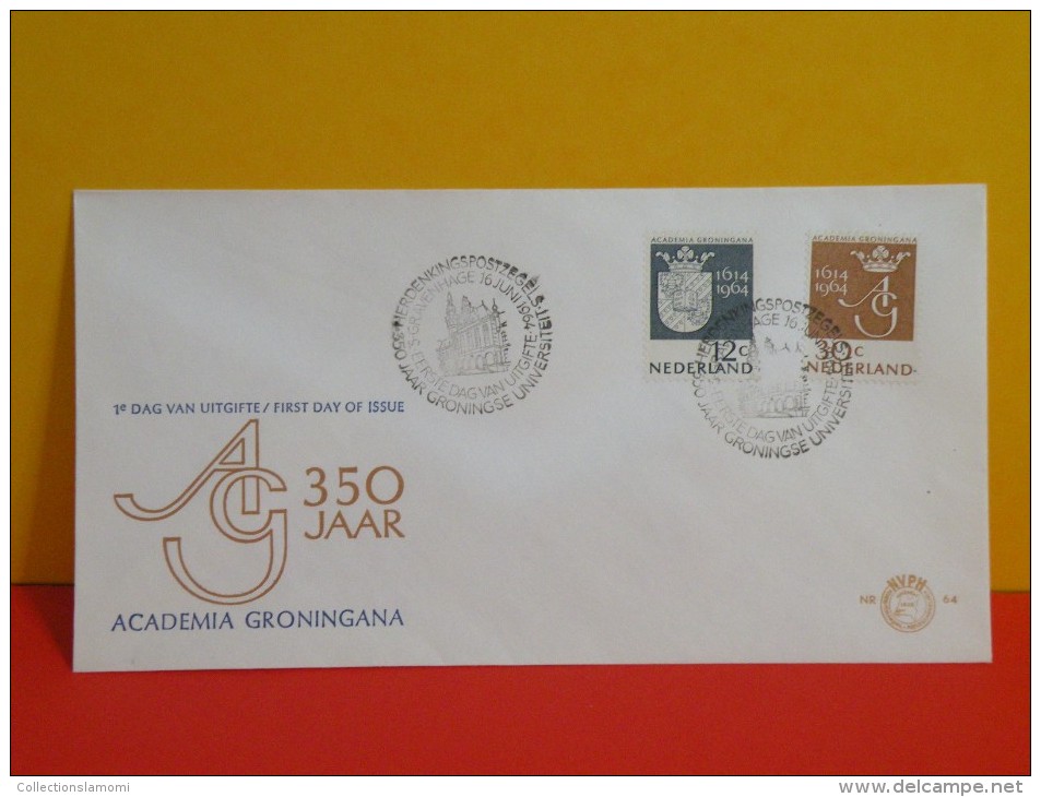 Néderland FDC 16 Juni 1964, Ag 350 Jaar, Academia Groningana - Pays Bas FDC 16 Juin 1964 - FDC