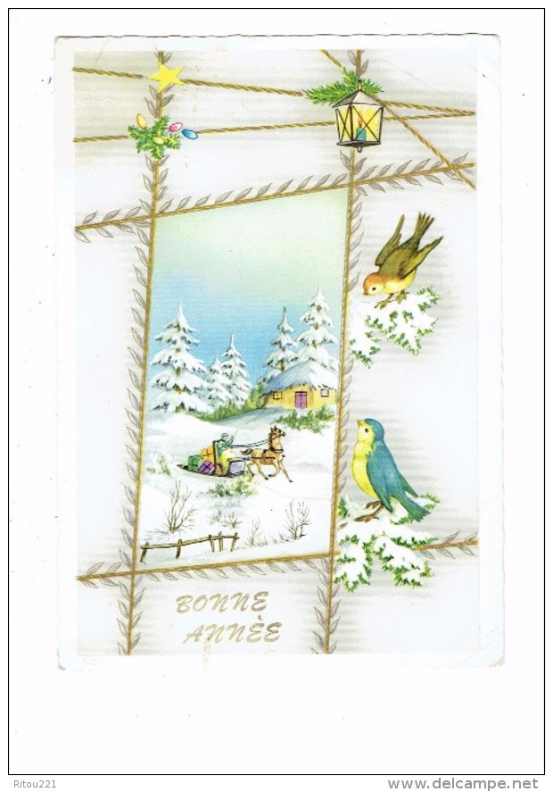 Carte Fantaisie Bonne Année - Attelage Cheval Traîneau - Lanterne Oiseau - Edug Paris - Neujahr