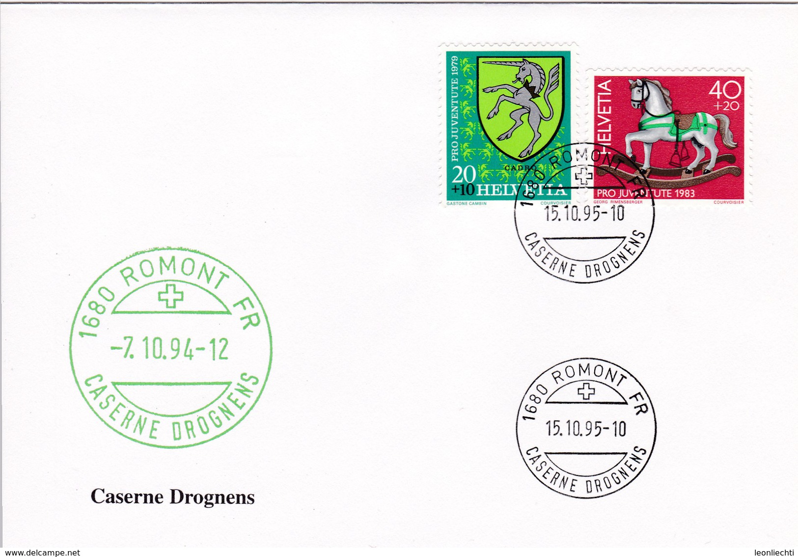 Kasernenstempel:  1680 ROMONT FR CASERNE DROGNENS 7.10.94 / 15.10.95. Zu: J269 + J287 - Documents