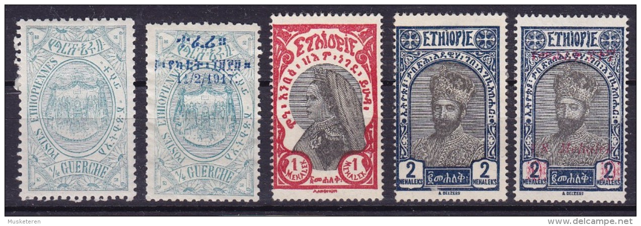 Ethiopia 1909-31 Mi. 40, 53, 99-100, 159 Varoius Designs & Overprints MH*/MNG - Äthiopien