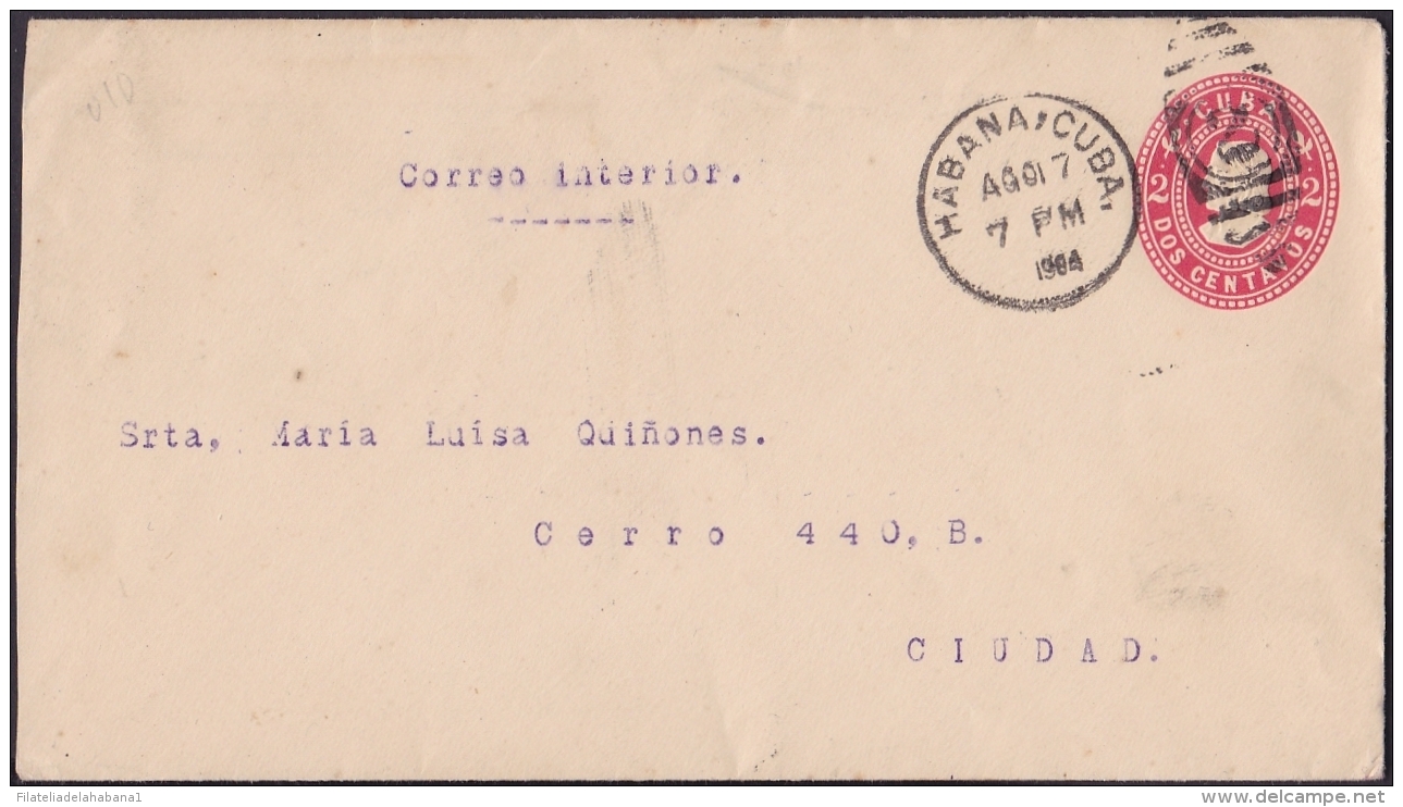 1903-EP-45 CUBA REPUBLICA. 1903. POSTAL STATIONERY. Ed.77. 2c. PAPEL BLANCO. 1904. HABANA. - Brieven En Documenten
