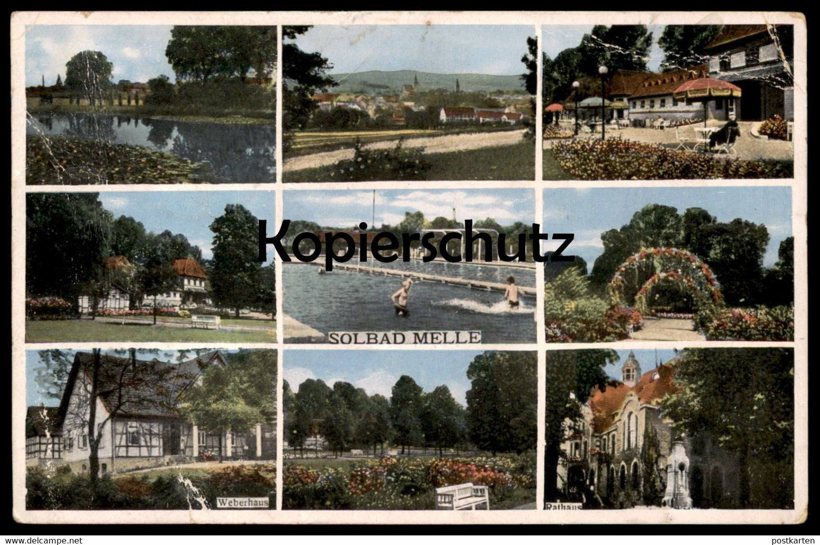 ALTE POSTKARTE SOLBAD MELLE 1942 RATHAUS WEBERHAUS RATHAUS BAD SCHWIMMBAD PANORAMA AK Ansichtskarte Cpa Postcard - Melle