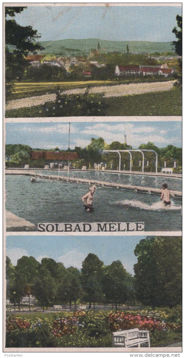 ALTE POSTKARTE SOLBAD MELLE 1942 RATHAUS WEBERHAUS RATHAUS BAD SCHWIMMBAD PANORAMA AK Ansichtskarte Cpa Postcard - Melle