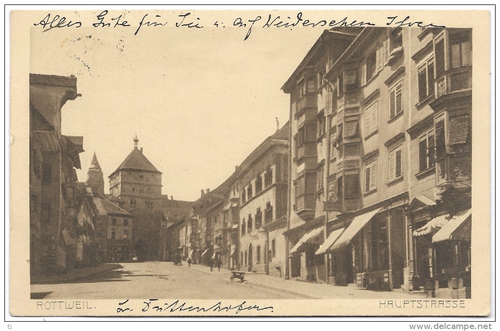 Rottweil Hauptstrasse - Felix Luib Kunst-Verlagsanstalt - Otto Grathworl - Postmark 1915 - Rottweil