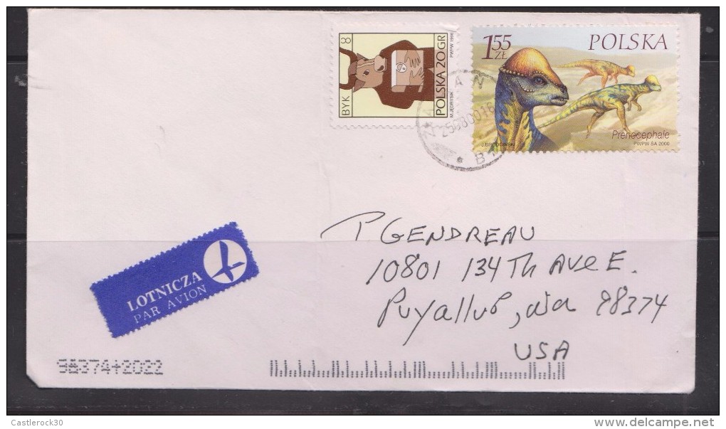 O) 2000 POLAND, DINOSAURS - PRENOCEPHALE, COVER TO UNITED STATES  - USA, XF - Unclassified