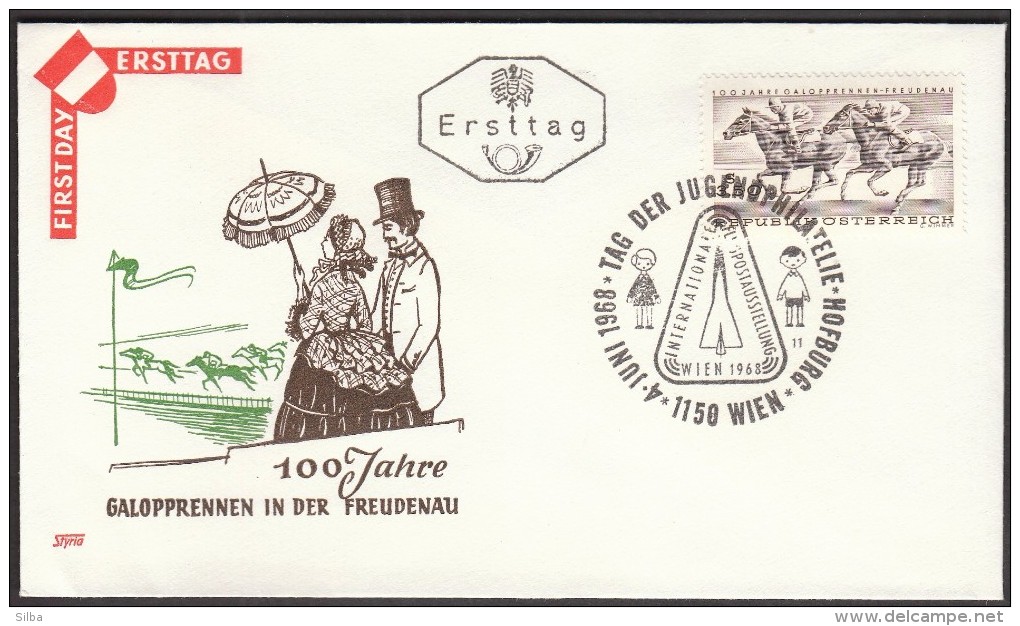 Austria Vienna 1968 / 100 Years Of Gallop Races In The Freudenau / Day Of Youth Philately - Horses