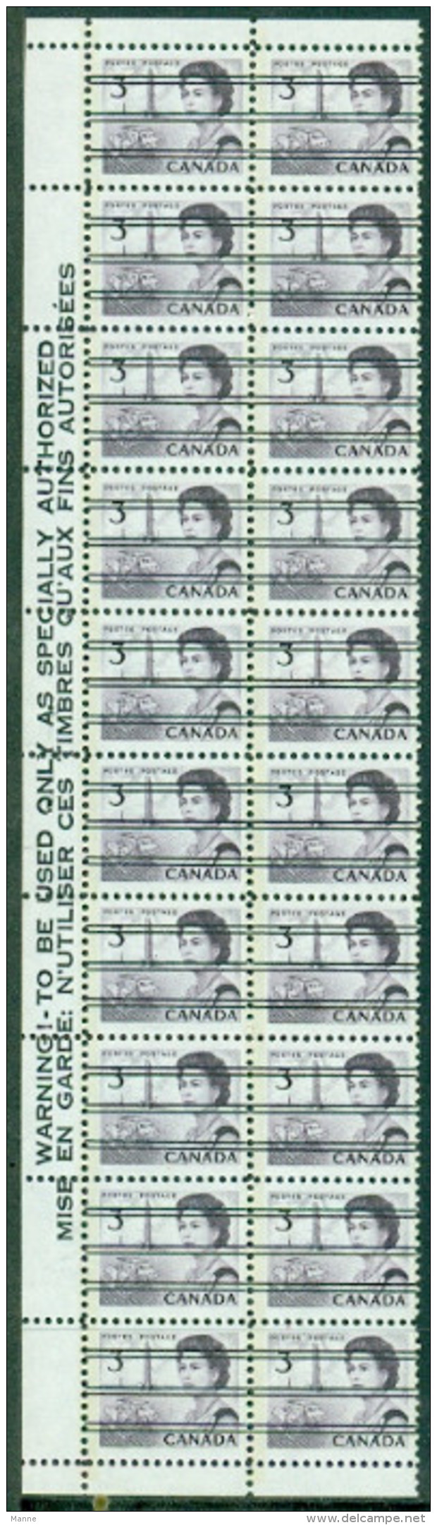 Canada-1967-Precancelled- Warning Strip Of 20 - Precancels