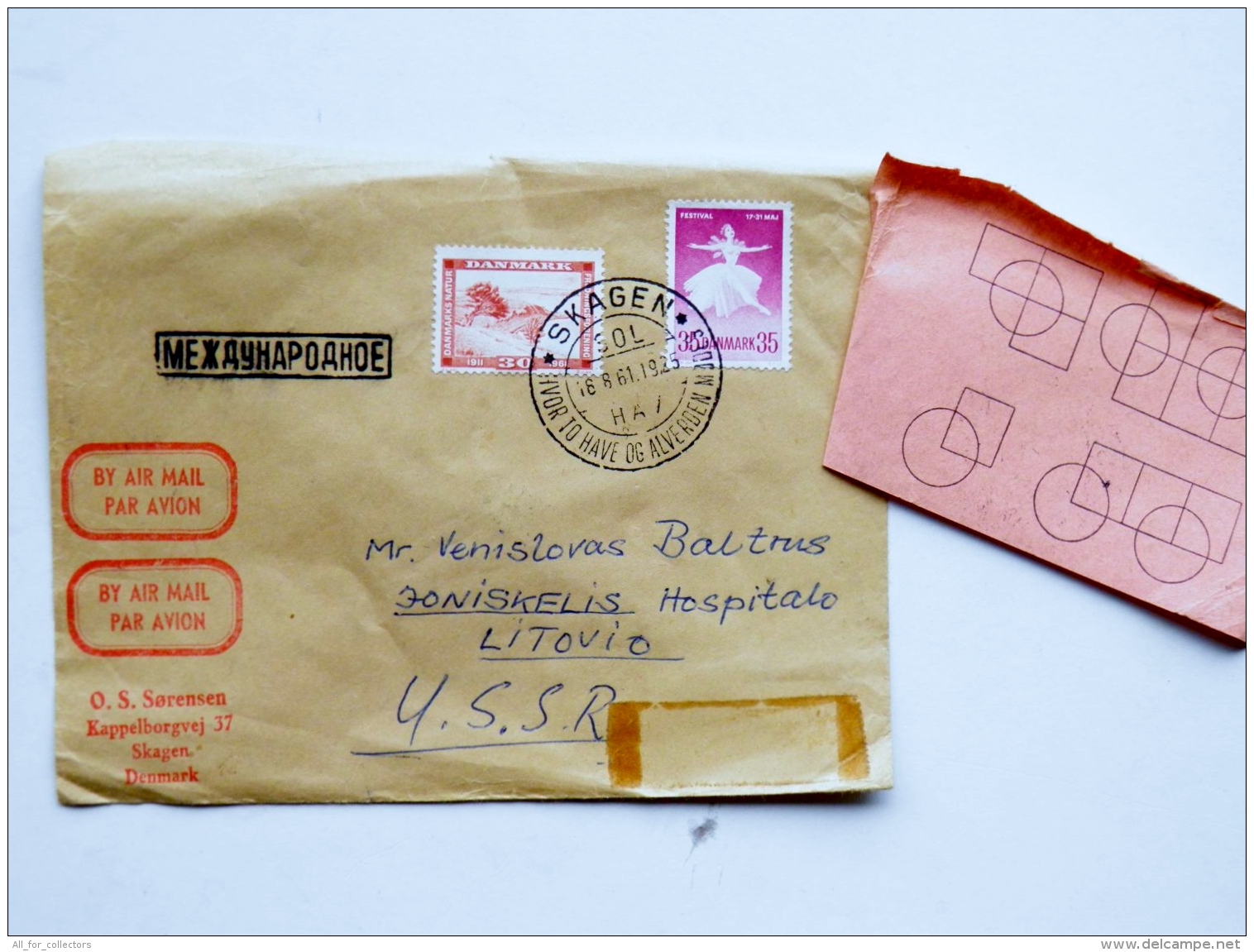 Cover From Denmark To Lithuania On 1961 Skagen Ballerina Ballet-dancer - Covers & Documents