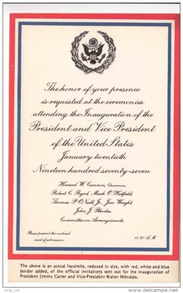 Facsimile Of Formal Invitation, The Inauguration Of President Jimmy Carter, Unused Postcard [17344] - Events