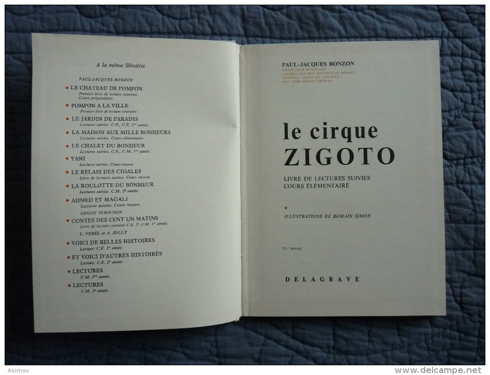 Le Cirque Zigoto  Lectures CE 1 2 - P J Bonzon  - 1980   (A´) - 6-12 Ans