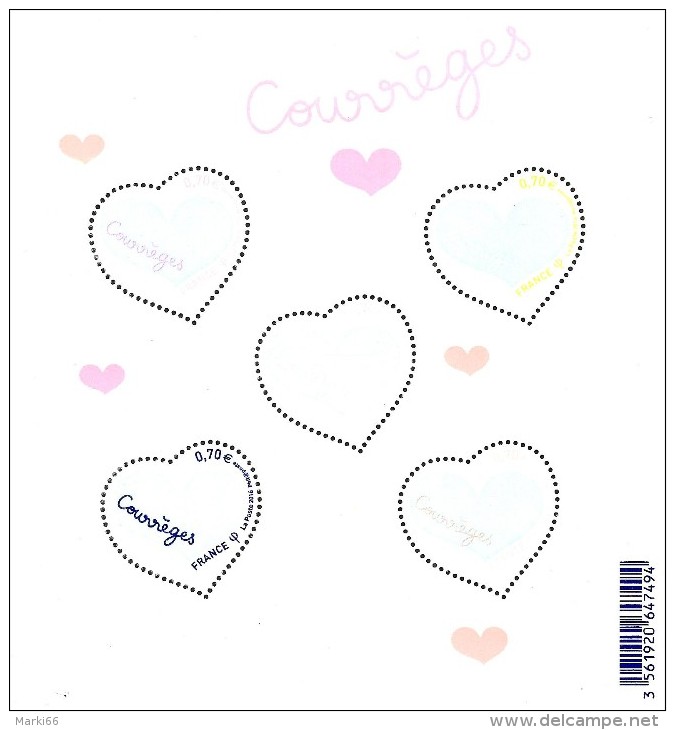 France - 2016 - Love - Heart - Courreges - Mint Souvenir Sheet - Unused Stamps