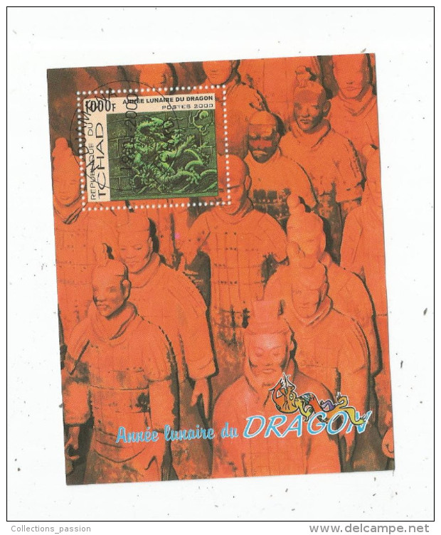 Timbre , Bloc , Année Lunaire Du Dragon , TCHAD , 2000 - Nouvel An Chinois