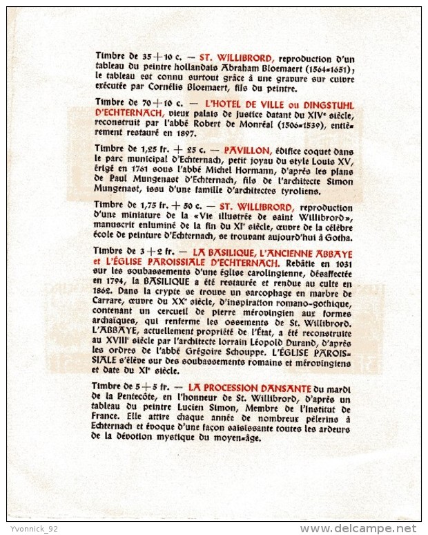 Luxembourg _ Emission N° 003932 Série De Timbres. - 12é Cent. De La Mort De Saint Willibrord (1938 ) - Commemoration Cards