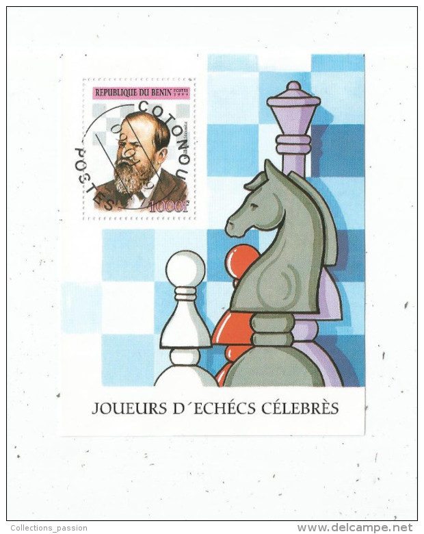 Timbre , Bloc , Jeux D´échecs , Joueurs D'échecs Célébres , STEINITZ , BENIN , 1999 - Scacchi