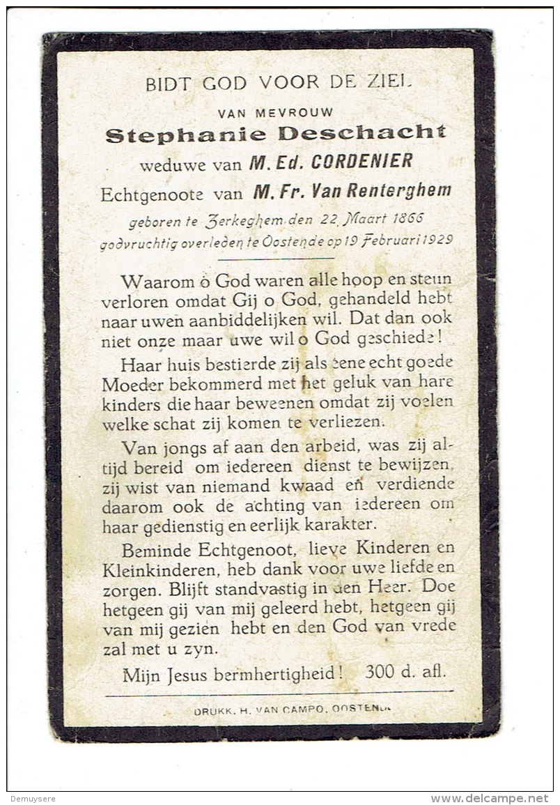 1001 STEPHANIE DESCHACHT ZEKEGHEM 1866 + OOSTENDE 1928 - Images Religieuses