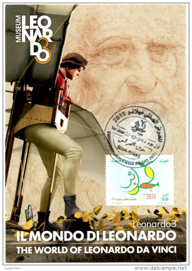 Philatelic Card - Expo Milano 2015 - Milan - Algerian Stamp YT 1704 Da Vinci 2 Scans - 2015 – Milan (Italy)