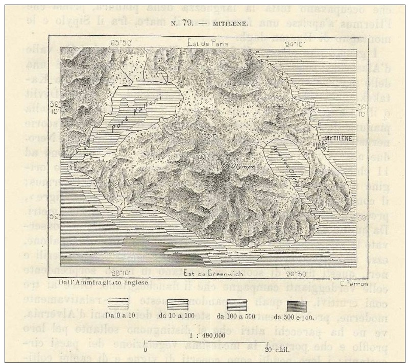 MYTILENE  MITILINI & Surroundings Lesbos Lesbo Aegean Sea Greece   - 1891 Italian Map - Monde