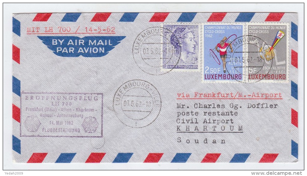 Luxembourg/Sudan LH 700 FIRST FLIGHT COVER 1962 - Briefe U. Dokumente