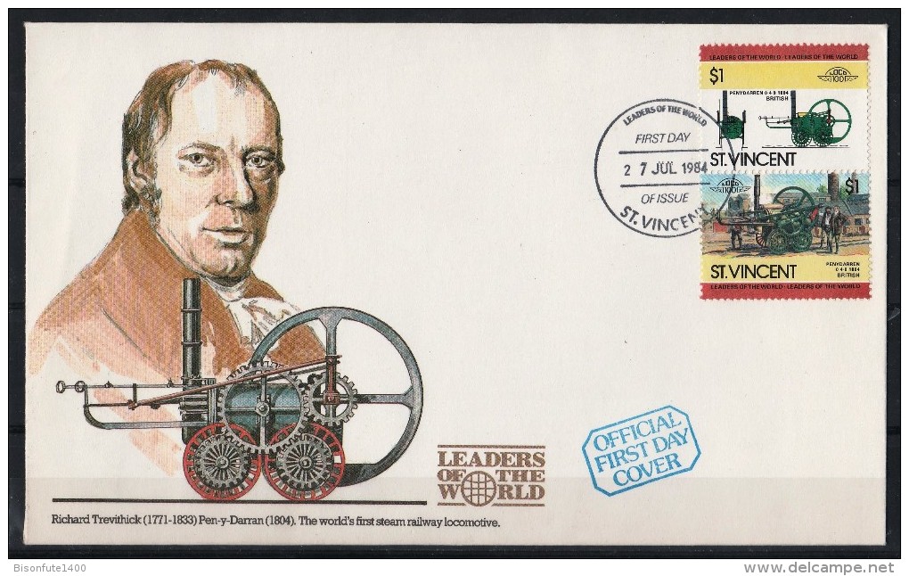 Saint Vincent FDC 1er Jour De 1984 : Richard Trevithick (1771-1833) Et La Locomotive "Pen-y-Darran" De 1804 - St.Vincent (1979-...)