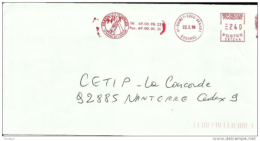 Lettre Entiere  EMA  Varennes Voyages Le Monde Evasion  91  B/573 - Sonstige & Ohne Zuordnung