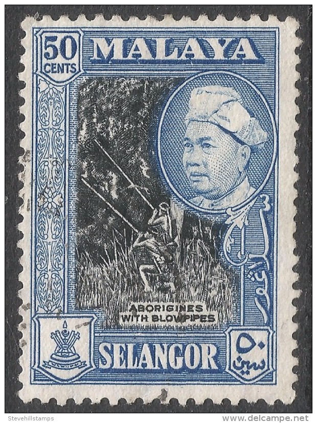 Selangor(Malaysia). 1957-61 Sultan Hisamud-din Alum Shah. 50c Used P 12½X13. SG 124a - Selangor