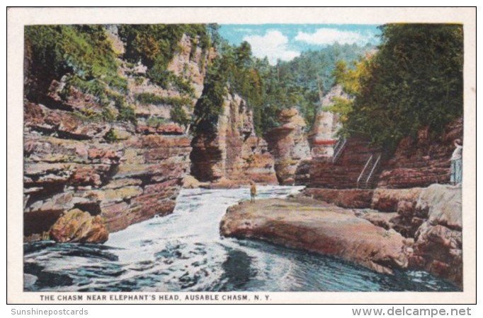 The Chasm Near Elephant's Head Ausable Chasm New York Curteich - Adirondack