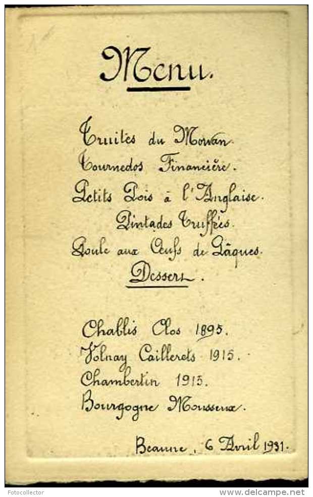 Beaune (21) : L'Hôtel Dieu (1931) - Menus