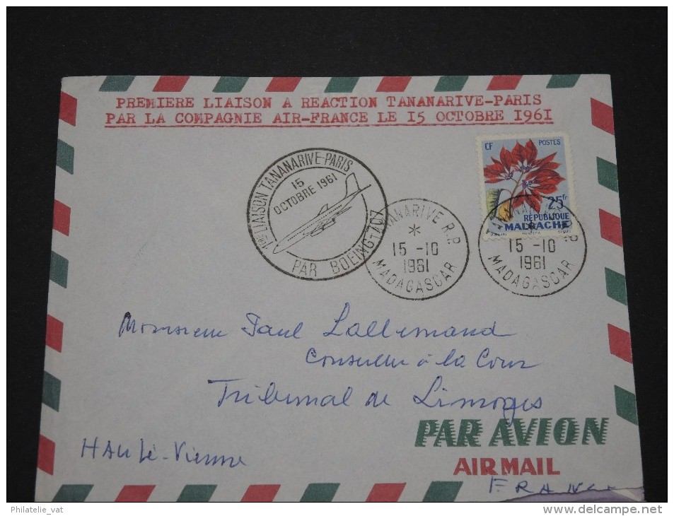 MADAGASCAR - Env 1ère Liaison à Réaction Tananarive Paris Par Air France - Oct 1961 - A Voir - P17881 - Luftpost