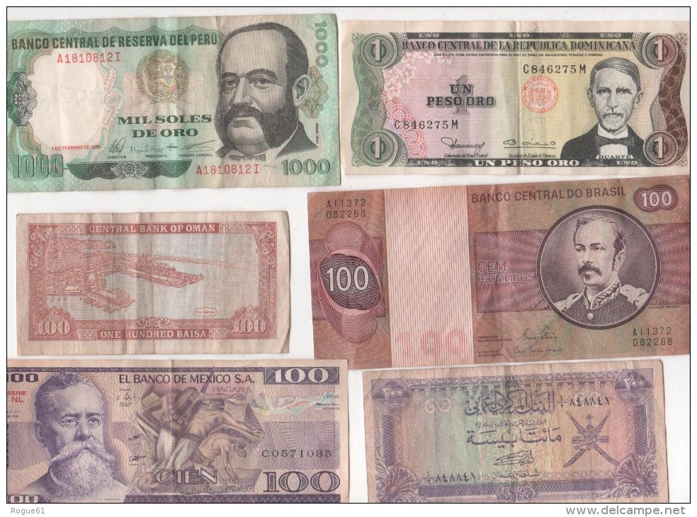 LOT DE 6 BILLETS  ( Oman/pérou / Mexico/ Brasil ) Dans Leur Jus ( Voir Scan ) - Alla Rinfusa - Banconote
