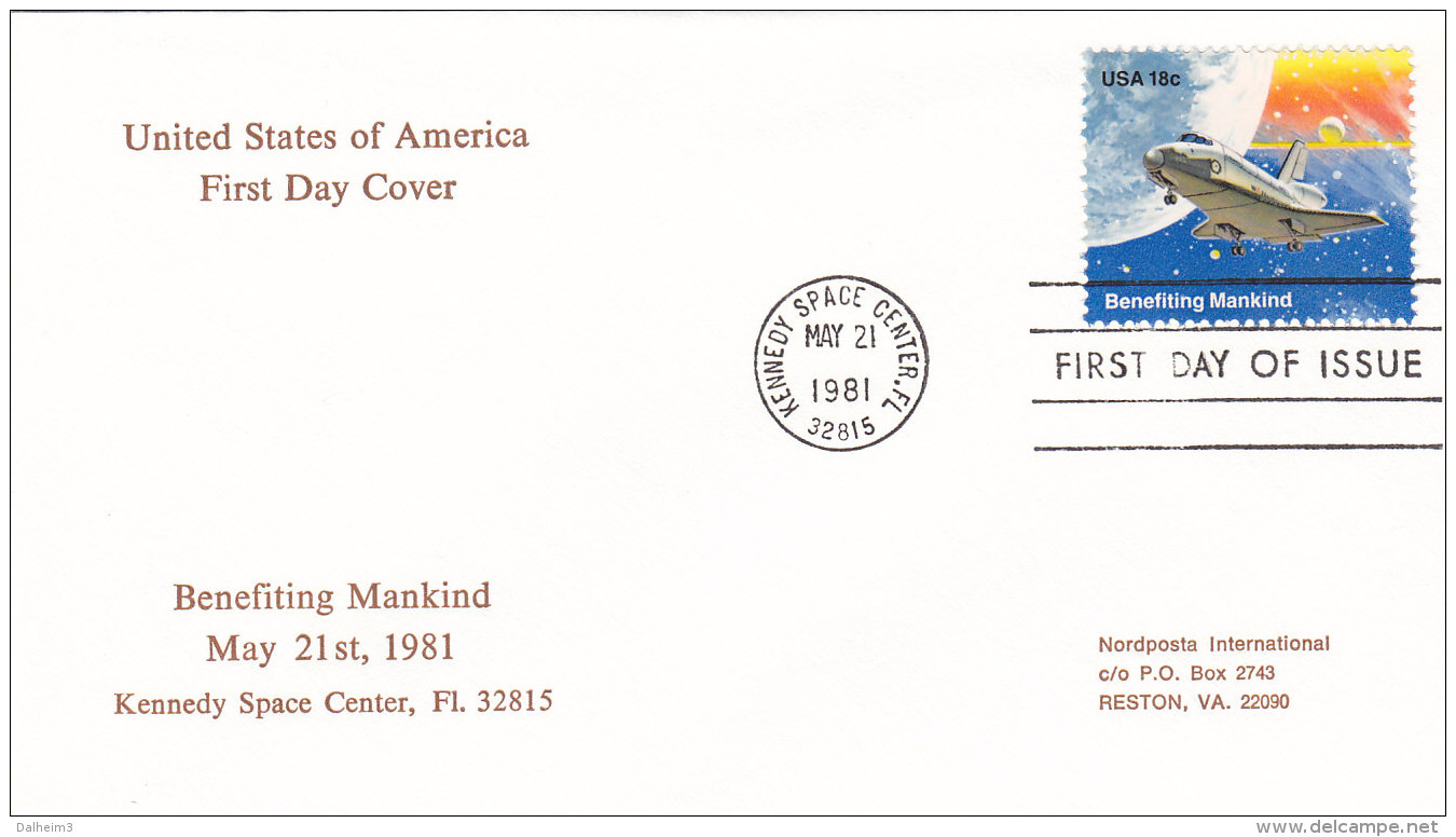 USA 1981 - FDC FDI  Kennedy Space Center Fl 32815 - Benefiting Mankind 21.5.1981 - Moon Left - Nordamerika