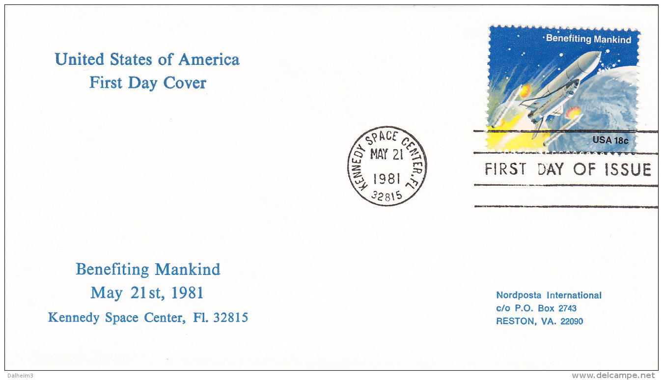 USA 1981 - FDC FDI Kennedy Space Center Fl 32815 - Benefiting Mankind 21.5.1981 - Moon Right Down - Amérique Du Nord