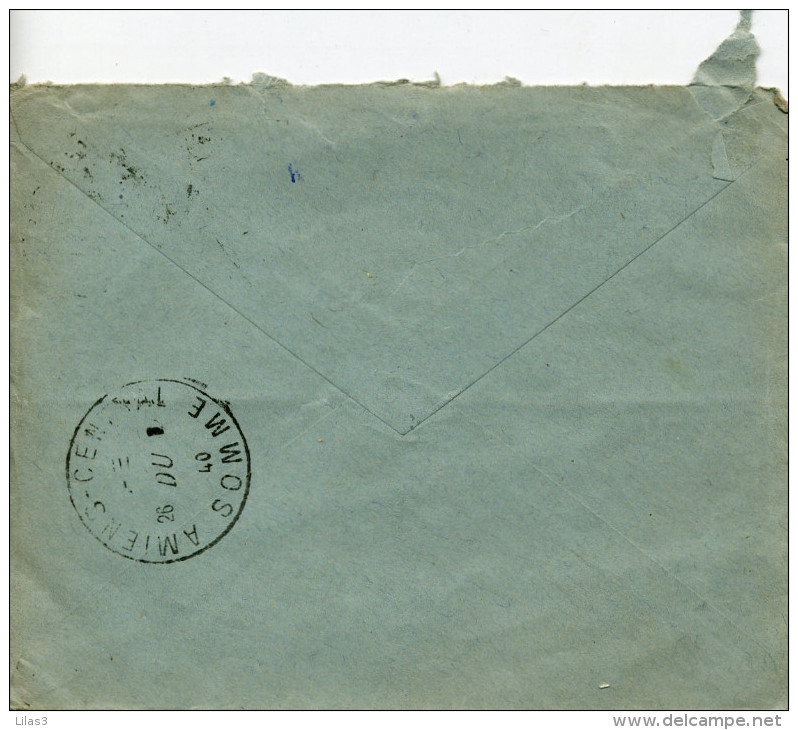 DOULLENS SOMME Daguin 12/5/40 2 TIMBRES Paix 50c Rouge N°283 RETOUR A L´ENVOYEUR 3880 DE St Valéry Sur Somme - Lettres & Documents