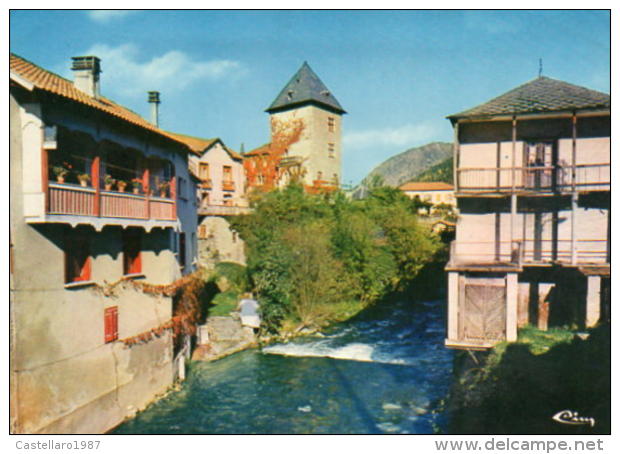 MAULEON-BAROUSSE (Htes-Pyr.) - Vieilles Maisons Sur Le Bord De L´Ousse Et Le Château - Mauleon Barousse