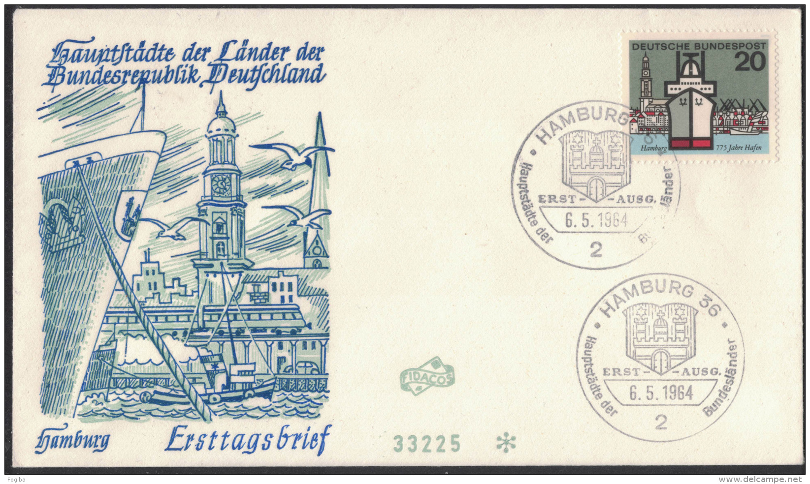 AH98      Germany - 1964 FDC Mi. 417 (1) - Hauptstädte Der Länder Der BRD - Hamburg - Altri & Non Classificati