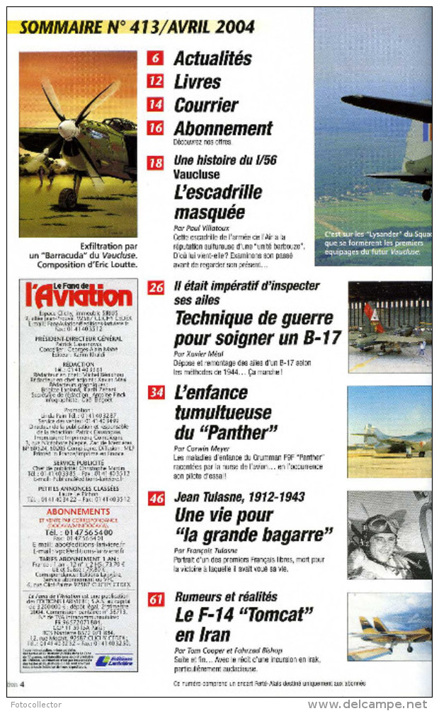 Le Fana De L'aviation N° 413 : Escadrille 1/56 Vaucluse - B17 - F9F Panther - Jean Tulasne (Normandie Niemen) - Avión