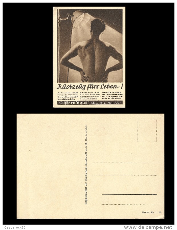 B)1940 GERMANY, SUN LAMP,  WOMEN, NUDE,  ARTIFICIAL SUNLAMPS, LIFE ABILITY TO MEET, ORIGINAL HANAU, UNUSED, POSTACARD - Other & Unclassified