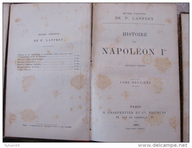 Pierre Lanfrey Histoire De Napoleon 1 Er Charpentier Ed 1884 1885 1886 1888 Nouvelle Edition 5 Volumes Tomes Empereur - 1801-1900