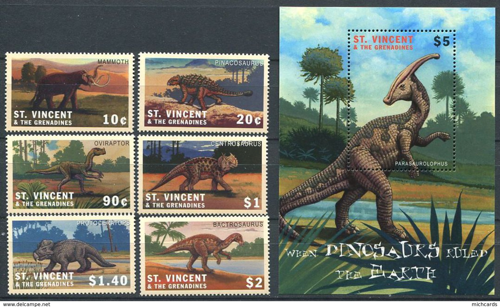 162 SAINT VINCENT Grenadines 2001 - Faune Dinosaure Prehistoire (Yvert 4299/304 BF 513) Neuf ** (MNH) Sans Charniere - St.Vincent Y Las Granadinas