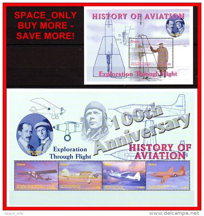 GHANA 2003   GODDARD & WRIGHT BRS S/S + M/S (BLOCK + KLEINBOGEN ) SC#2385-86 MNH **  Neuf  POSTFRISCH PLANES & SPACE - Other & Unclassified