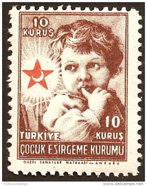 Turkey 1946 Childcare 10 Krs With Full Brown Offset On Back - Kompletter Brauner Abklatch MNH TW46-01c1 - Unused Stamps