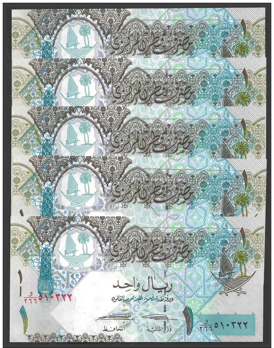 Qatar 1 RIYAL ND 2008 P 28 UNC LOT X 5 PCS - Qatar