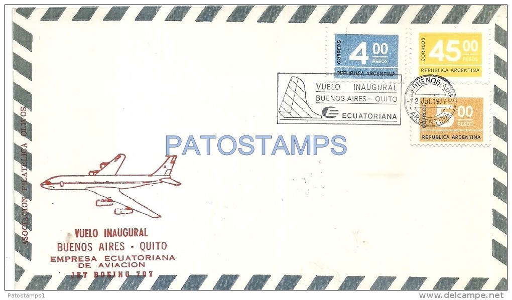 38699 ARGENTINA COVER AVIATION ECUATORIANA VUELO INAUGURAL YEAR 1977 BUENOS AIRES - QUITO NO POSTCARD - Affiches