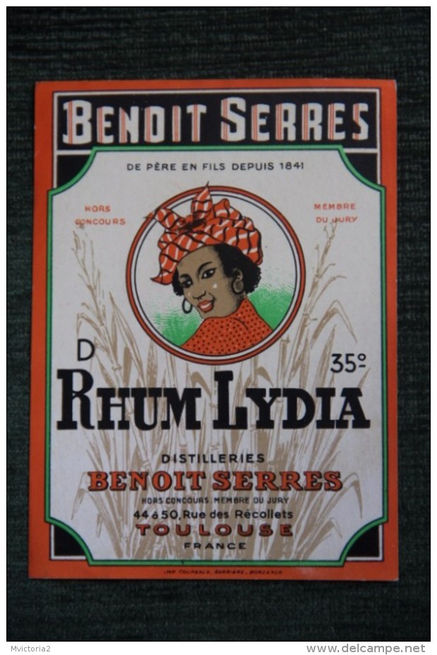 ETIQUETTE " RHUM LYDIA  ", DIstillerie Benoit SERRES  à TOULOUSE. - Rum