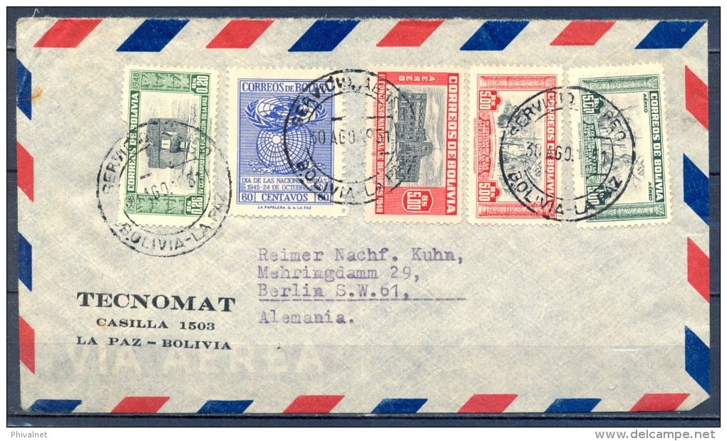 1951 , BOLIVIA , SOBRE CIRCULADO ENTRE LA PAZ  Y BERLÍN , SERVICIO AÉREO - Bolivie