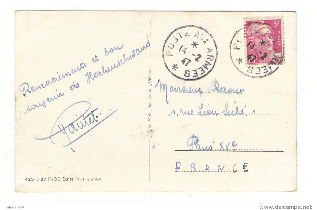 ALLEMAGNE  /  HOCHENSCHWAND  /  SCHWARZWALDHAUS  /  Timbre Et Cachet "POSTE AUX ARMEES" De 1947 - Hoechenschwand