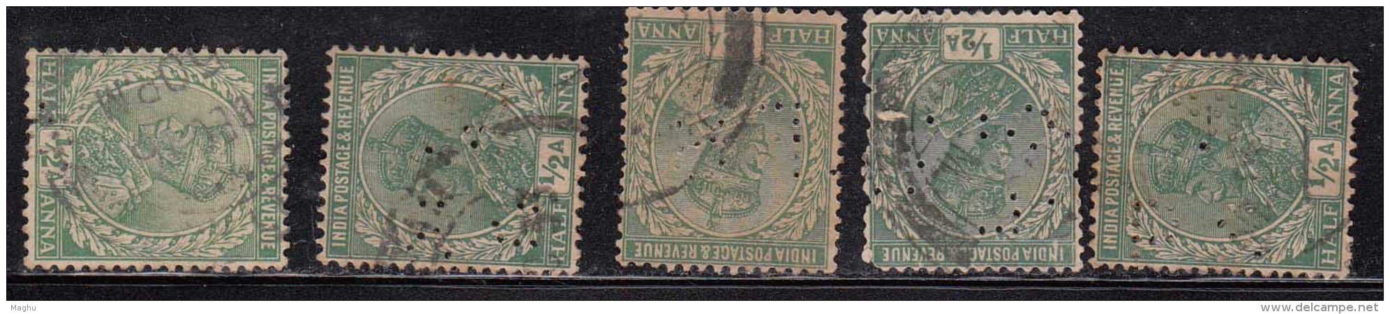 5 Perfins / Perfin. British IndiaUsed  King George V - Perfins