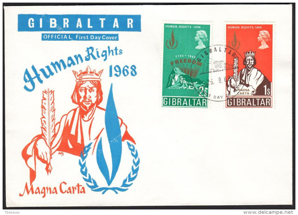 Gibraltar 1968, FDC Cover "Human Rights 1968" W./special Postmark "Gibraltar", Ref.bbzg - Gibraltar