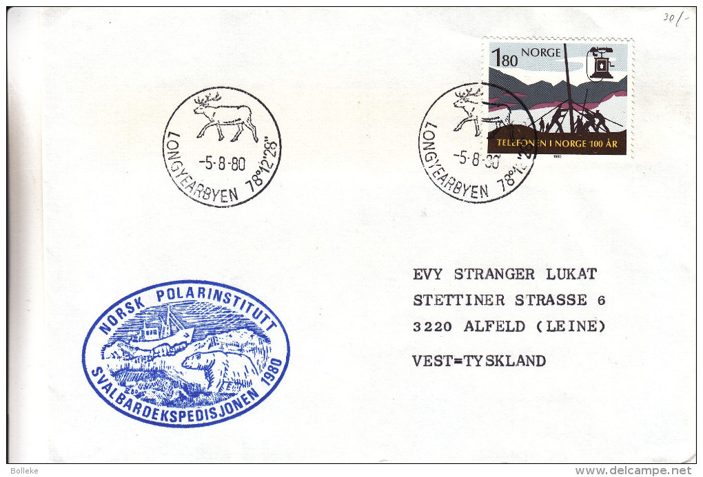 Philatélie Polaire - Norvège - Lettre De 1980 - Expédition Svalbard - Téléphone - Rennes - Ours - Bateaux - Arctic Expeditions